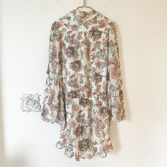 NWT Rococo Sand Ivory Floral Jane Wrap Mini Dress Wrap Beaded Tassel Tie Waist S - Picture 13 of 15